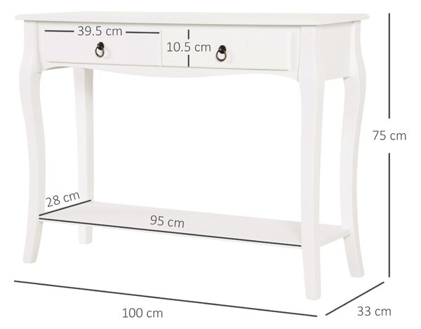 HOMCOM Modern Console Table, Sofa Side Desk with Storage Shelves & Drawers, for Living Room Entryway, Ivory White Aosom UK