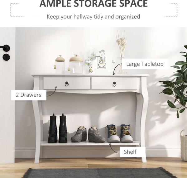 HOMCOM Modern Console Table, Sofa Side Desk with Storage Shelves & Drawers, for Living Room Entryway, Ivory White Aosom UK