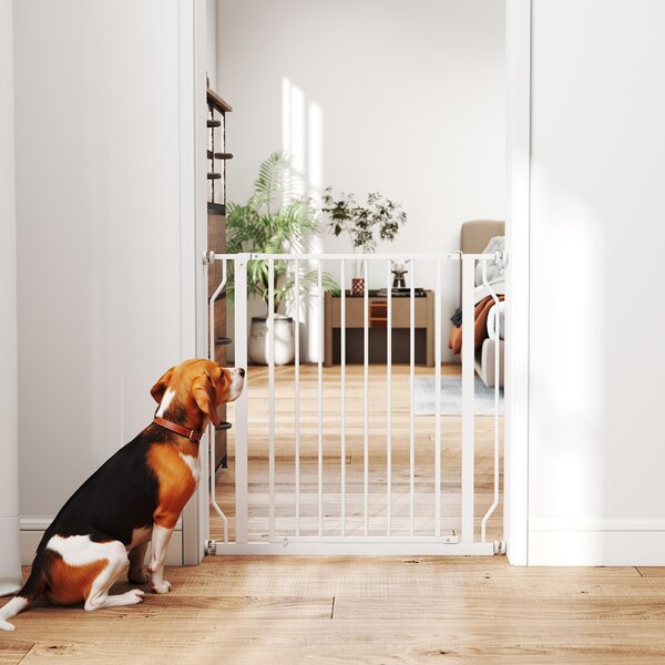 PawHut Extra Wide Dog Safety Gate, with Door Pressure, for Doorways, Hallways, Staircases - White Aosom UK