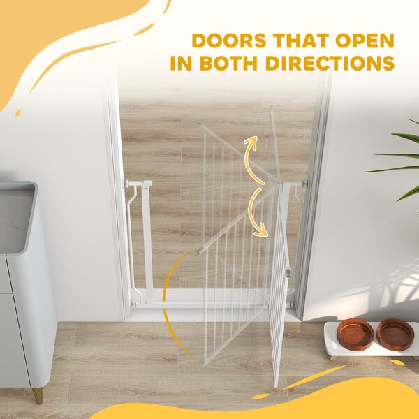 PawHut Extra Wide Dog Safety Gate, with Door Pressure, for Doorways, Hallways, Staircases - White Aosom UK
