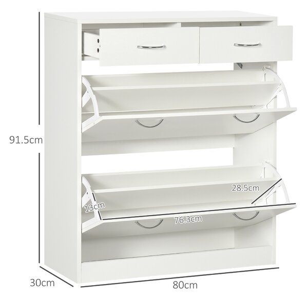 HOMCOM Shoe Cabinet Narrow Storage with 2 Flip Drawers, Adjustable Shelves, for 12 Pairs, Space Saving, White Aosom UK