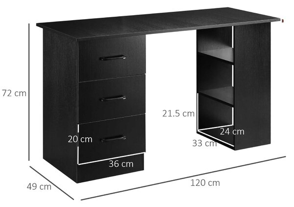 HOMCOM 120cm Computer Desk with Storage Shelves Drawers, Writing Table Study Workstation for Home Office, Black