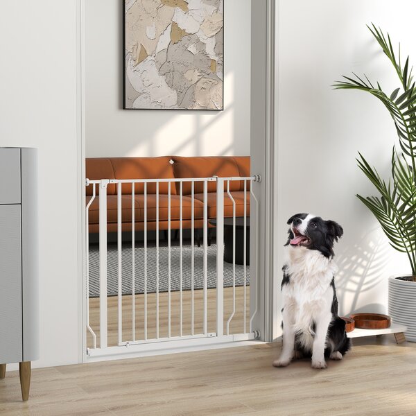 PawHut Wide Dog Safety Gate, with Door Pressure, for Doorways, Hallways, Staircases - White Aosom UK