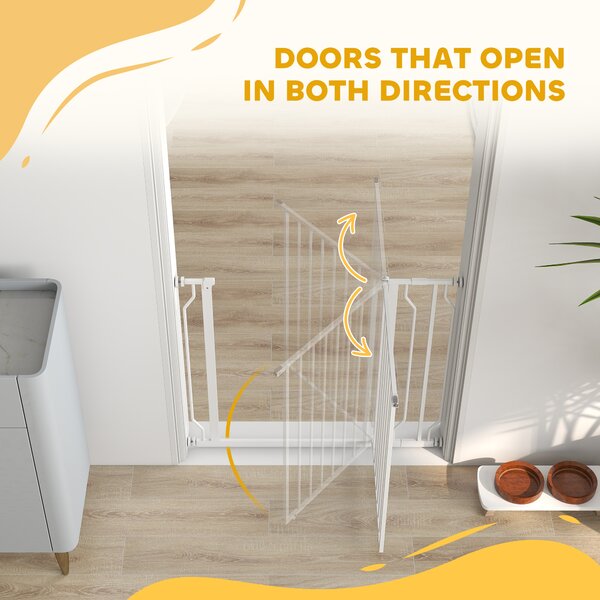 PawHut Wide Dog Safety Gate, with Door Pressure, for Doorways, Hallways, Staircases - White Aosom UK