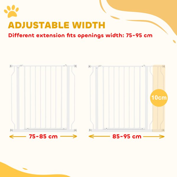 PawHut Wide Dog Safety Gate, with Door Pressure, for Doorways, Hallways, Staircases - White Aosom UK