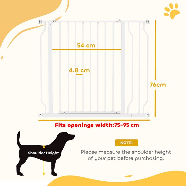 PawHut Wide Dog Safety Gate, with Door Pressure, for Doorways, Hallways, Staircases - White Aosom UK