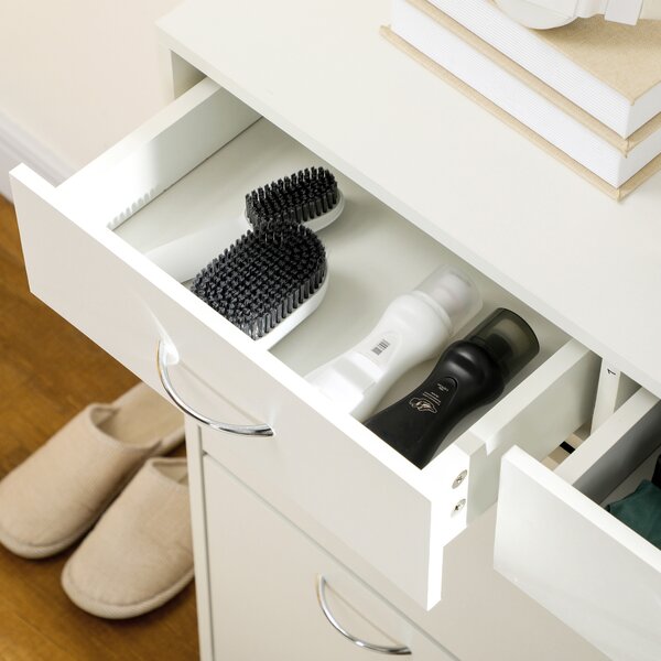 HOMCOM Shoe Cabinet Narrow Storage with 2 Flip Drawers, Adjustable Shelves, for 12 Pairs, Space Saving, White Aosom UK