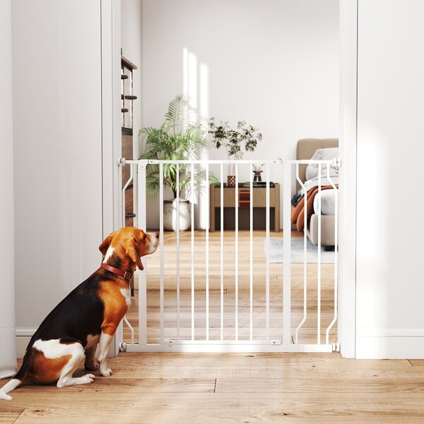 PawHut Wide Dog Safety Gate, with Door Pressure, for Doorways, Hallways, Staircases - White Aosom UK