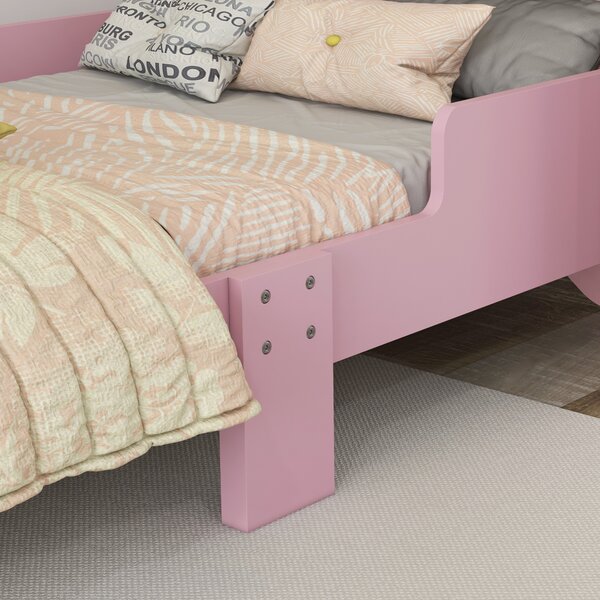 ZONEKIZ Bed for Kids Cat Design Toddler Bed Frame Bedroom Furniture with Guardrails, for 3-6 Years, 143L x 74W x 72Hcm - Pink Aosom UK
