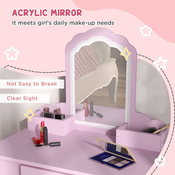 ZONEKIZ Child's Vanity Set with Cloud-Shaped Mirror, Stool, Drawer, and Storage Compartments, Pink Aosom UK