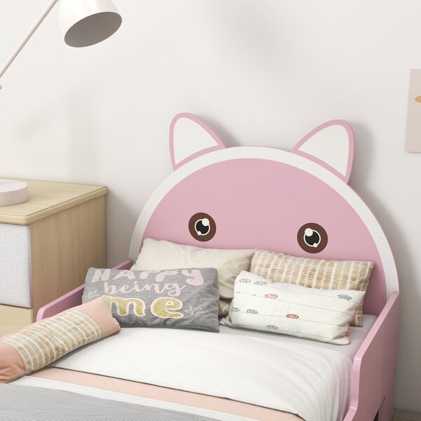 ZONEKIZ Wooden Children's Bedroom Set with Dressing Table, Stool, Bed, Cat Motif for Ages 3-6, Multicolour Aosom UK