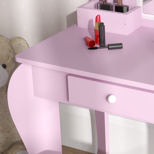 ZONEKIZ Child's Vanity Set with Cloud-Shaped Mirror, Stool, Drawer, and Storage Compartments, Pink Aosom UK