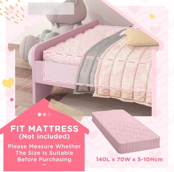 ZONEKIZ Bed for Kids Cat Design Toddler Bed Frame Bedroom Furniture with Guardrails, for 3-6 Years, 143L x 74W x 72Hcm - Pink Aosom UK