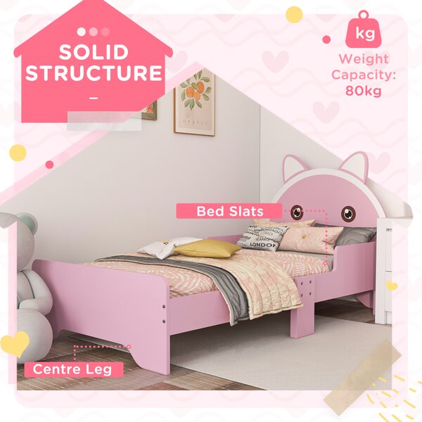 ZONEKIZ Bed for Kids Cat Design Toddler Bed Frame Bedroom Furniture with Guardrails, for 3-6 Years, 143L x 74W x 72Hcm - Pink Aosom UK