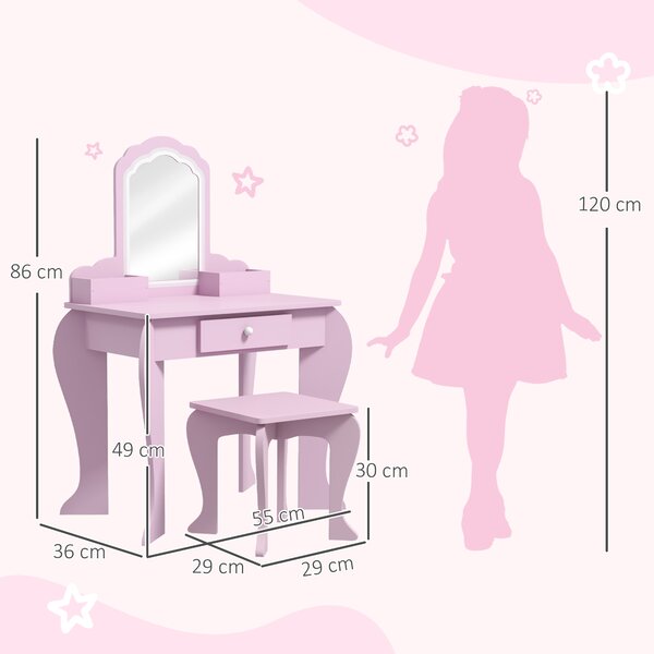 ZONEKIZ Child's Vanity Set with Cloud-Shaped Mirror, Stool, Drawer, and Storage Compartments, Pink Aosom UK
