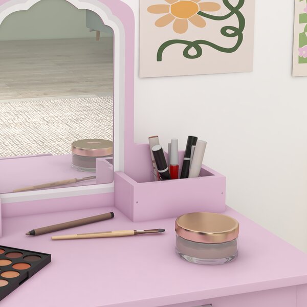 ZONEKIZ Child's Vanity Set with Cloud-Shaped Mirror, Stool, Drawer, and Storage Compartments, Pink Aosom UK