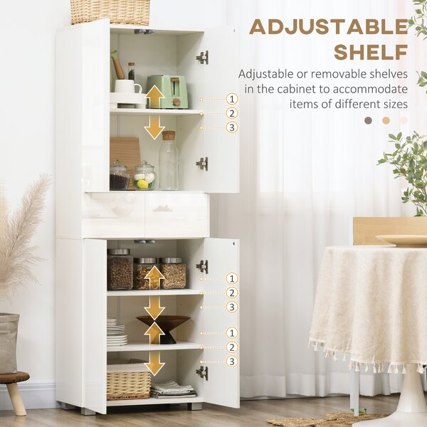 HOMCOM 4-Door Kitchen Cupboard, Freestanding 5-Tier Storage Cabinet with 3 Adjustable Shelves, 2 Drawers for Living Room, Dining Room