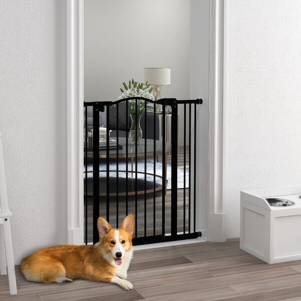 PawHut Safety Pet Gate, Metal Dog Fence, Adjustable 74-87cm, Foldable Design, Sleek Black Aosom UK