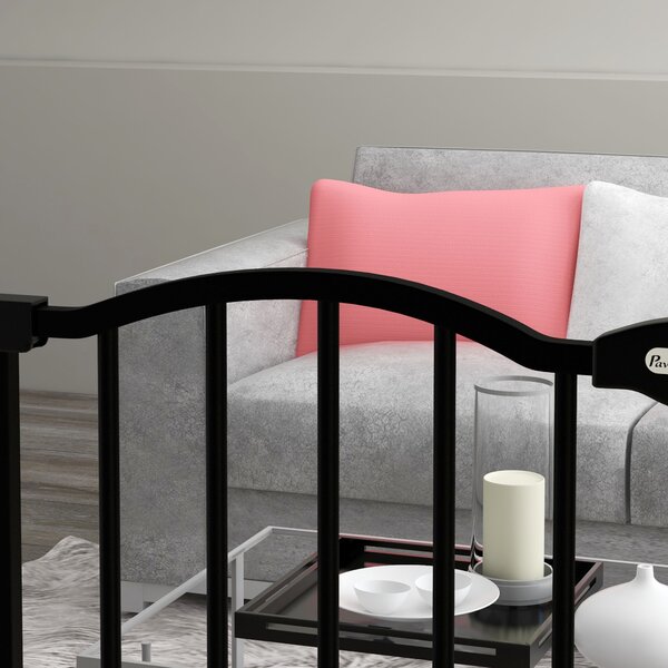 PawHut Safety Pet Gate, Metal Dog Fence, Adjustable 74-87cm, Foldable Design, Sleek Black Aosom UK
