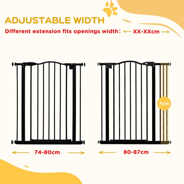 PawHut Safety Pet Gate, Metal Dog Fence, Adjustable 74-87cm, Foldable Design, Sleek Black Aosom UK