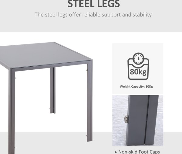 HOMCOM Modern Square Dining Table, Seats 4, with Glass Top & Metal Legs for Dining Room, Living Room, Grey