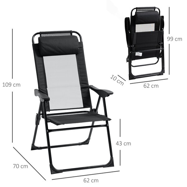 Outsunny Set of 2 Portable Folding Recliner Outdoor Patio Chaise Lounge Chair with Adjustable Backrest, Black