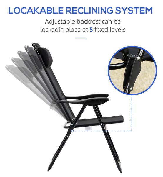 Outsunny Set of 2 Portable Folding Recliner Outdoor Patio Chaise Lounge Chair with Adjustable Backrest, Black