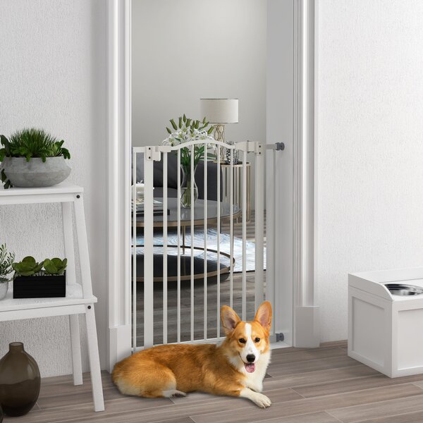 PawHut Metal Pet Safety Gate Dog Gate Folding Fence, White Aosom UK
