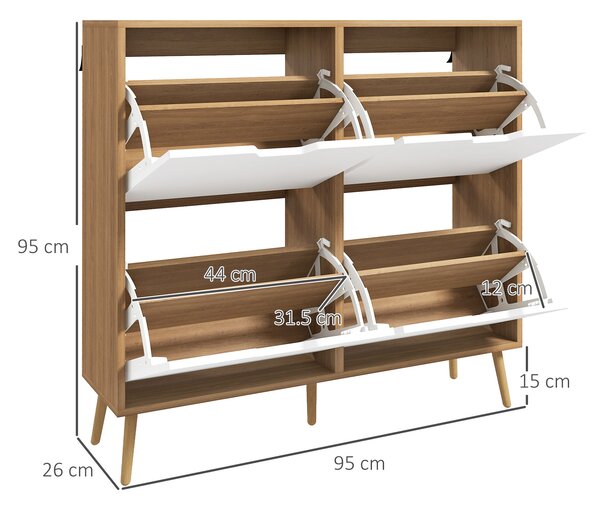 HOMCOM Shoe Cabinet with 4 Flip Drawers, Footwear Organiser for 16 Pairs, Space-Saving Design, Natural Aosom UK