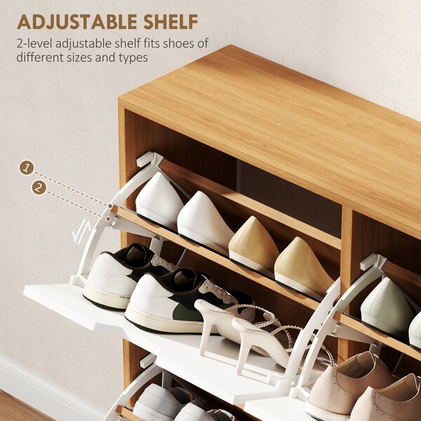 HOMCOM Shoe Cabinet with 4 Flip Drawers, Footwear Organiser for 16 Pairs, Space-Saving Design, Natural Aosom UK