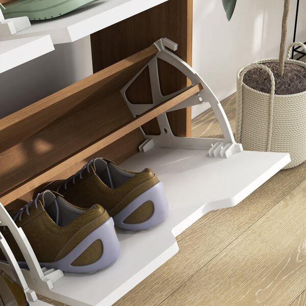 HOMCOM Shoe Cabinet with 4 Flip Drawers, Footwear Organiser for 16 Pairs, Space-Saving Design, Natural Aosom UK