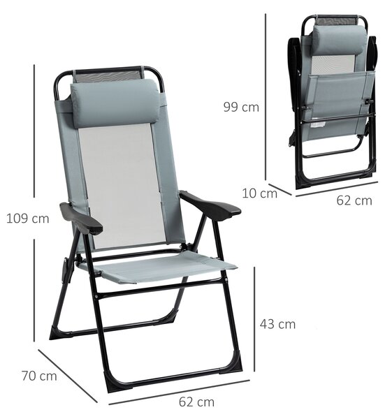 Outsunny Set of 2 Portable Folding Recliner Chair Outdoor Patio Chaise Lounge Chair with Adjustable Backrest, Grey