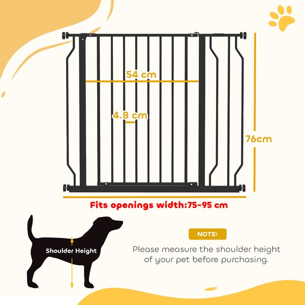 PawHut Wide Dog Safety Gate, with Door Pressure, for Doorways, Hallways, Staircases - Black Aosom UK