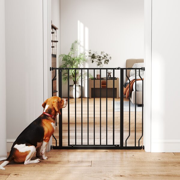 PawHut Wide Dog Safety Gate, with Door Pressure, for Doorways, Hallways, Staircases - Black Aosom UK