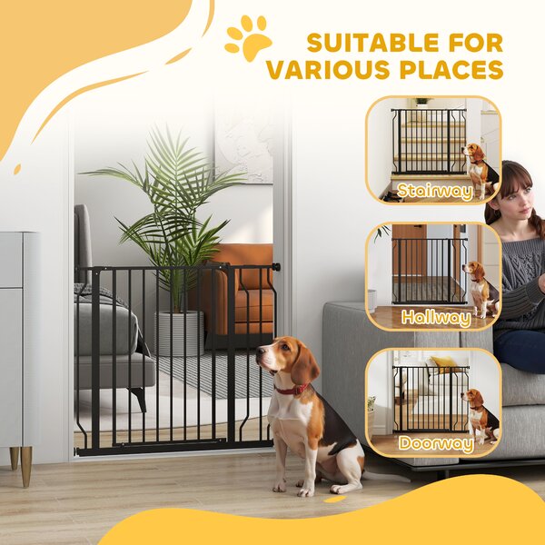 PawHut Wide Dog Safety Gate, with Door Pressure, for Doorways, Hallways, Staircases - Black Aosom UK