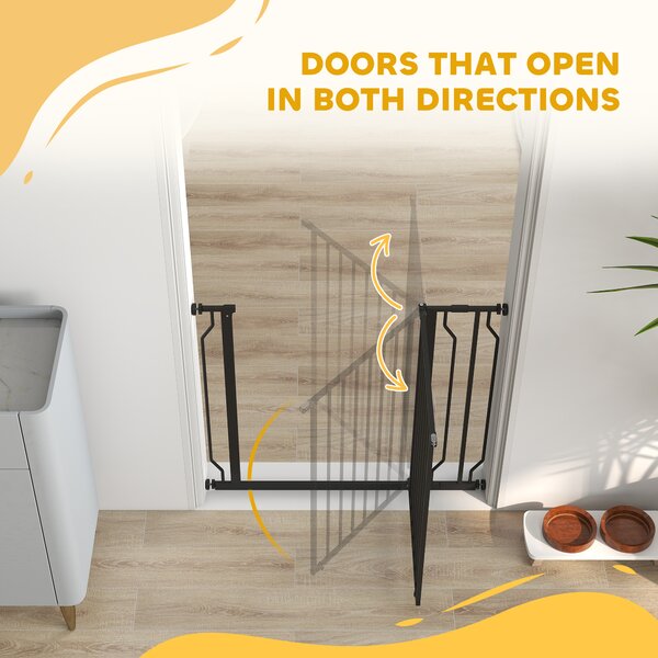 PawHut Wide Dog Safety Gate, with Door Pressure, for Doorways, Hallways, Staircases - Black Aosom UK