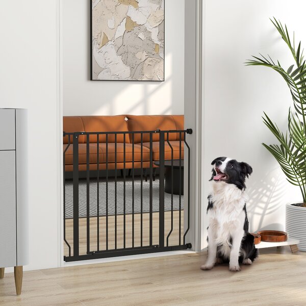 PawHut Wide Dog Safety Gate, with Door Pressure, for Doorways, Hallways, Staircases - Black Aosom UK