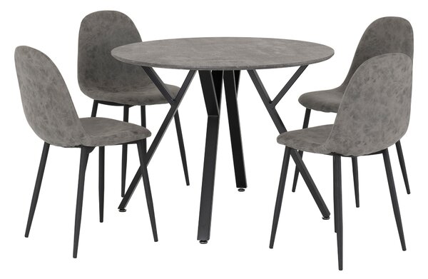 Athens 4 Seater Round Dining Table with 4 Chairs, Grey Concrete Effect