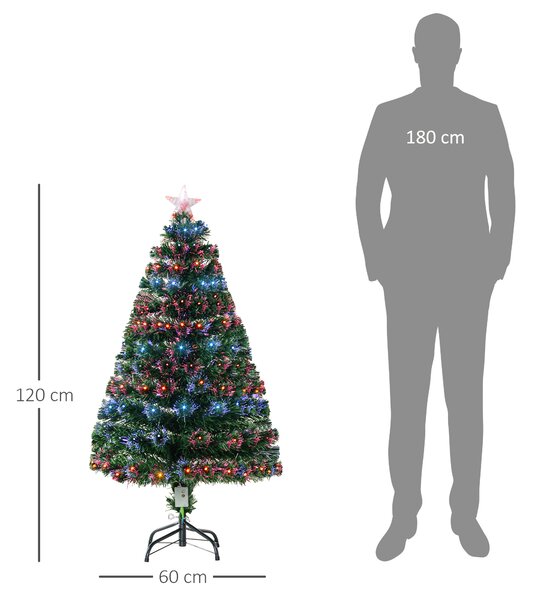 HOMCOM 4ft Pre Lit Christmas Tree Artificial Tree with Multi-Coloured Fiber Optic LED Light(4ft (120cm)) Aosom UK