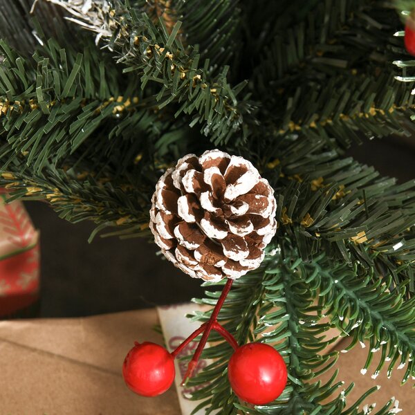 HOMCOM 4FT Artificial Snow Dipped Christmas Tree Xmas Pencil Tree Home Party Decoration w/ Foldable Feet Berries & Pinecones, Green Aosom UK