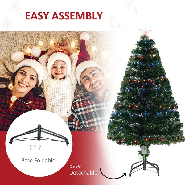 HOMCOM 4ft Pre Lit Christmas Tree Artificial Tree with Multi-Coloured Fiber Optic LED Light(4ft (120cm)) Aosom UK