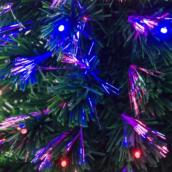 HOMCOM 4ft Pre Lit Christmas Tree Artificial Tree with Multi-Coloured Fiber Optic LED Light(4ft (120cm)) Aosom UK