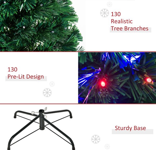 HOMCOM 4ft Pre Lit Christmas Tree Artificial Tree with Multi-Coloured Fiber Optic LED Light(4ft (120cm)) Aosom UK