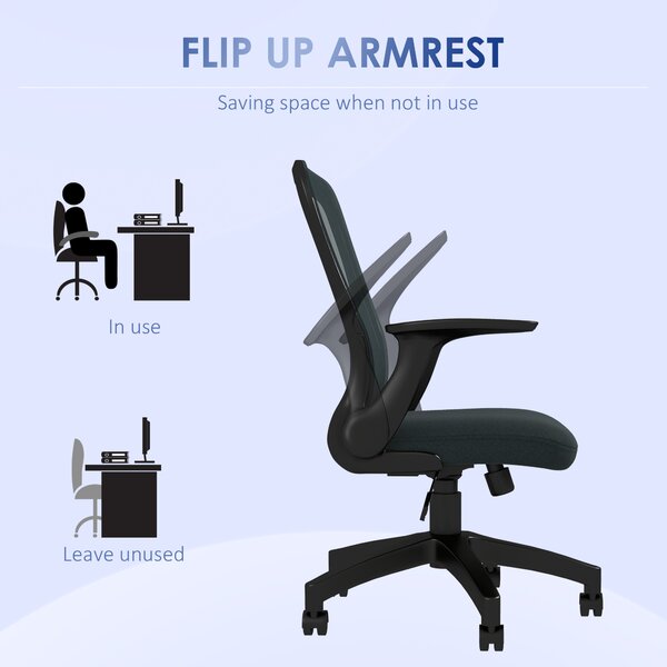 Vinsetto Ergonomic Office Chair: Mesh Design with Flip-up Armrests, Lumbar Support & Swivel Wheels, Grey Aosom UK