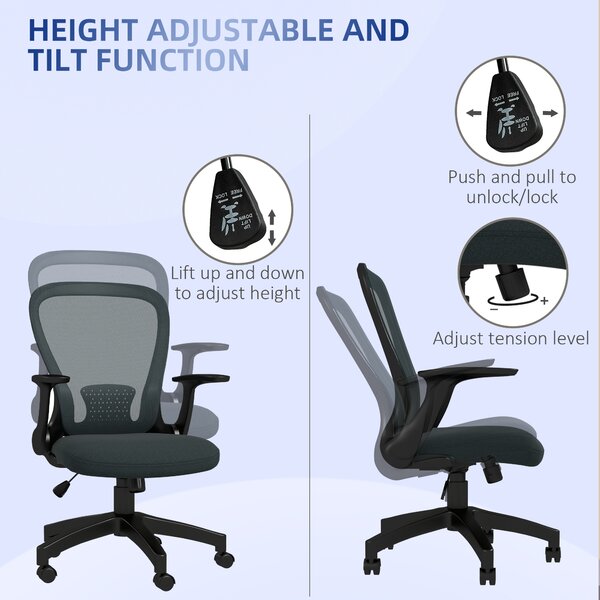 Vinsetto Ergonomic Office Chair: Mesh Design with Flip-up Armrests, Lumbar Support & Swivel Wheels, Grey Aosom UK
