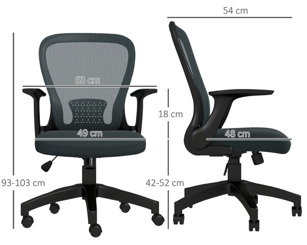Vinsetto Ergonomic Office Chair: Mesh Design with Flip-up Armrests, Lumbar Support & Swivel Wheels, Grey Aosom UK