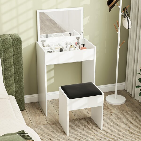 HOMCOM Dressing Table with Padded Stool, Flip-up Mirror Dresser, Multi-purpose Vanity Set, White Aosom UK