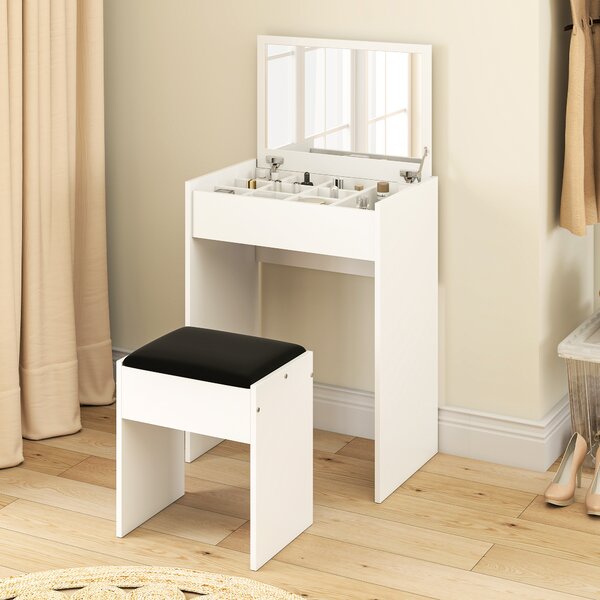 HOMCOM Dressing Table with Padded Stool, Flip-up Mirror Dresser, Multi-purpose Vanity Set, White Aosom UK