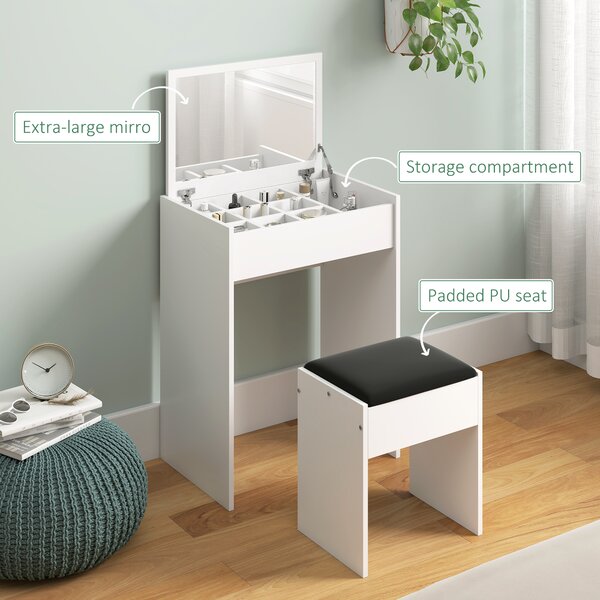 HOMCOM Dressing Table with Padded Stool, Flip-up Mirror Dresser, Multi-purpose Vanity Set, White Aosom UK