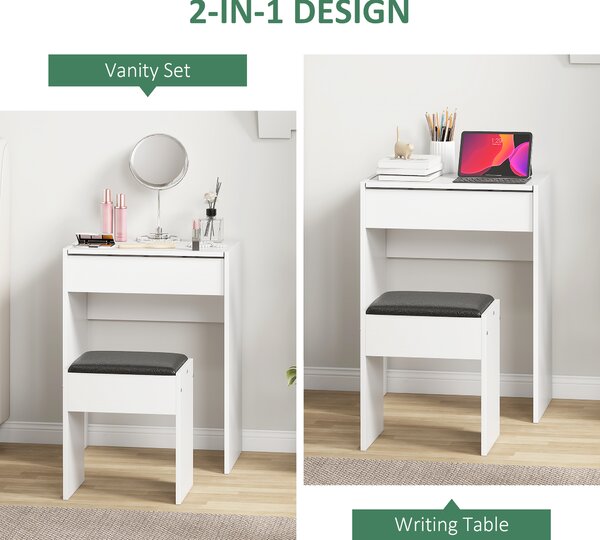 HOMCOM Dressing Table with Padded Stool, Flip-up Mirror Dresser, Multi-purpose Vanity Set, White Aosom UK